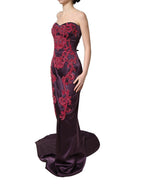 Purple Silk Crystal Strapless Floor Length Gown Dress