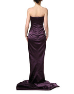 Purple Silk Crystal Strapless Floor Length Gown Dress