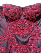 Purple Silk Crystal Strapless Floor Length Gown Dress