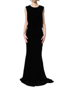 Black Viscose Velvet Floor Length Gown Dress