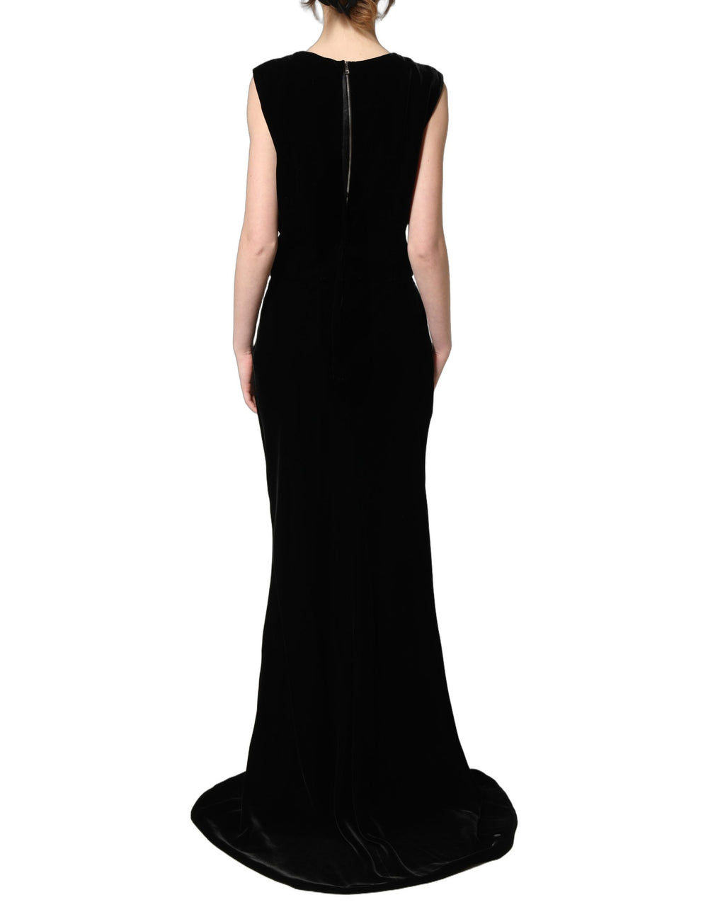 Black Viscose Velvet Floor Length Gown Dress