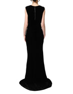 Black Viscose Velvet Floor Length Gown Dress