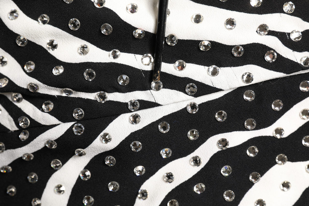 Black White Zebra Crystal Embellished Dress