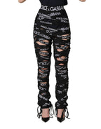 Black Logo Tape Cut Out Skinny High Waist Pants
