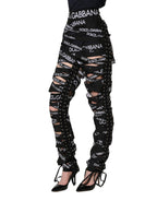 Black Logo Tape Cut Out Skinny High Waist Pants