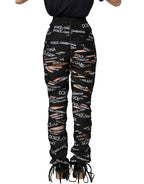 Black Logo Tape Cut Out Skinny High Waist Pants