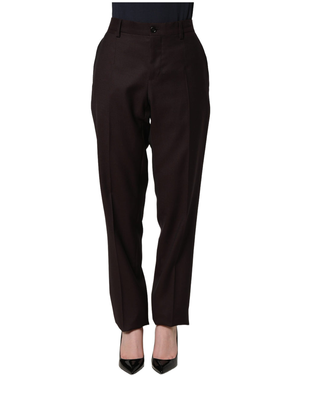 Brown Straight Leg Dress Silk Trousers Pants