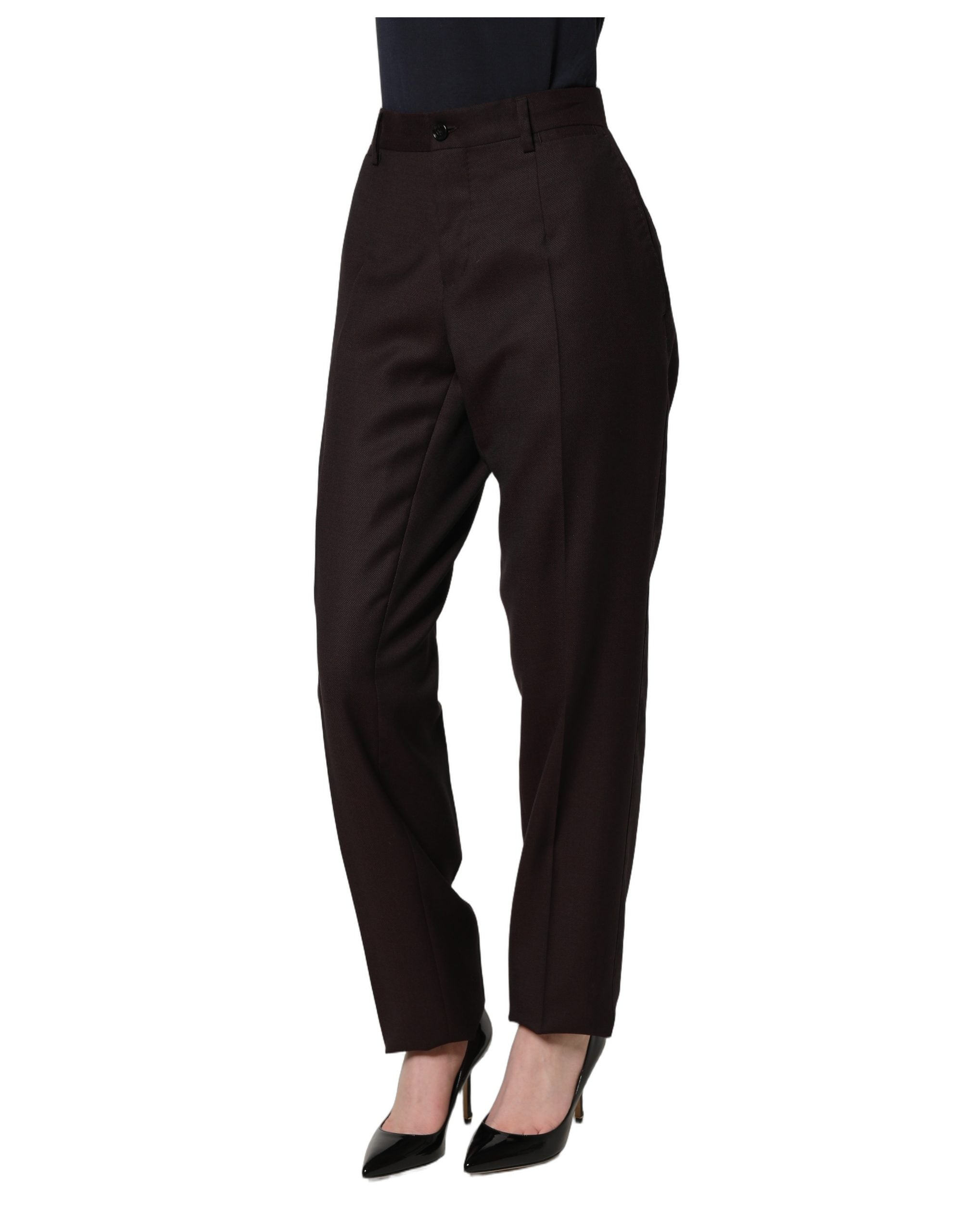 Brown Straight Leg Dress Silk Trousers Pants