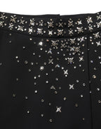 Black Crystal Embellished High Slit Skirt