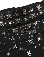 Black Crystal Embellished High Slit Skirt