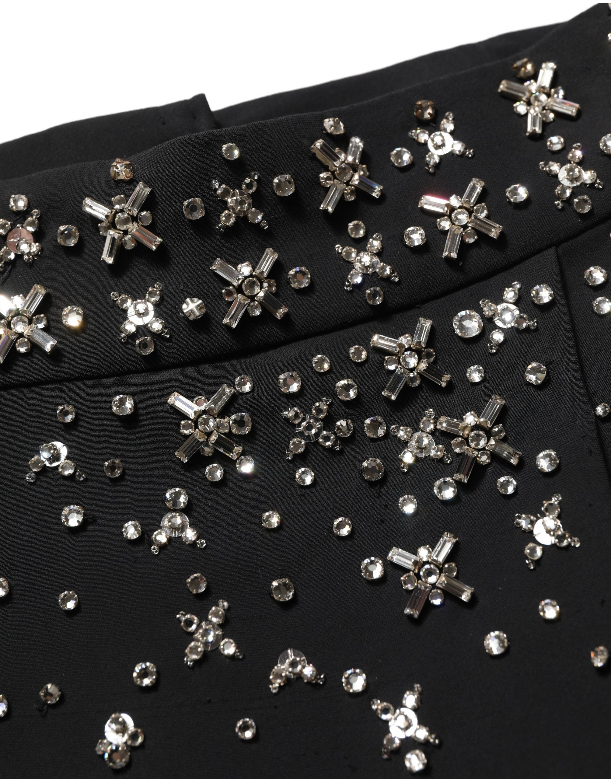 Black Crystal Embellished High Slit Skirt