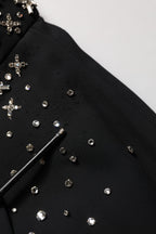 Black Crystal Embellished High Slit Skirt