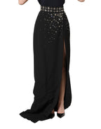 Black Crystal Embellished High Slit Skirt