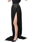 Black Crystal Embellished High Slit Skirt