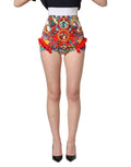 Multicolor Brocade Jewelled High Waist Hotpants Skirt