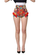 Multicolor Brocade Jewelled High Waist Hotpants Skirt