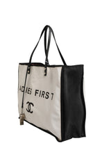 Ladies First White and Black Canvas Shopper Tote Bag