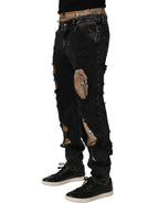 Black Distressed Cotton Straight Denim Jeans