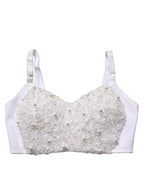White Pearls Beaded Corset Bustier Crop Top