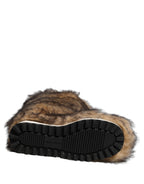 Brown Faux Skim Ski Fur Knee High Boots Shoes