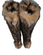 Brown Faux Skim Ski Fur Knee High Boots Shoes
