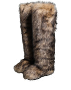 Brown Faux Skim Ski Fur Knee High Boots Shoes