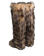Brown Faux Skim Ski Fur Knee High Boots Shoes