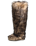 Brown Faux Skim Ski Fur Knee High Boots Shoes