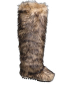 Brown Faux Skim Ski Fur Knee High Boots Shoes