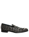 Black Silver Embellished Slip On Loafers Shoes