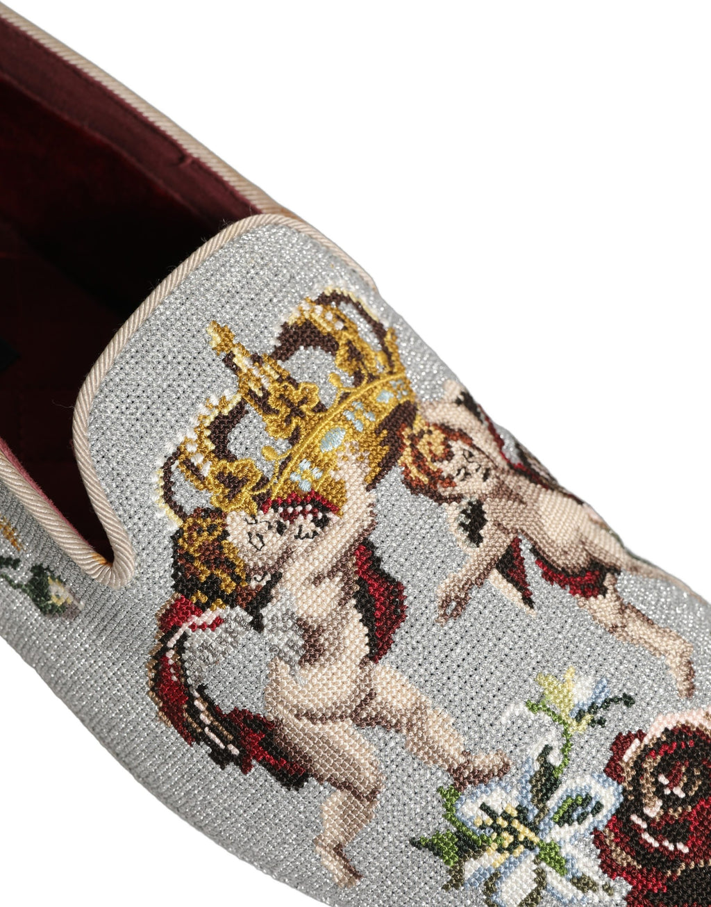 Gray Crown Rose Angel Embroidery Loafer Shoes