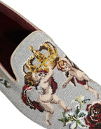 Gray Crown Rose Angel Embroidery Loafer Shoes
