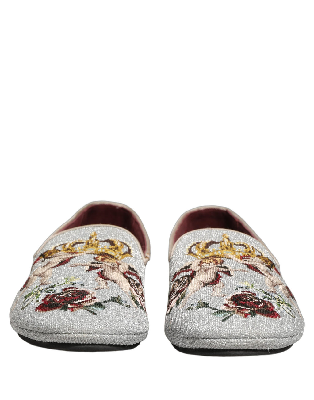 Gray Crown Rose Angel Embroidery Loafer Shoes