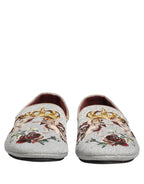 Gray Crown Rose Angel Embroidery Loafer Shoes