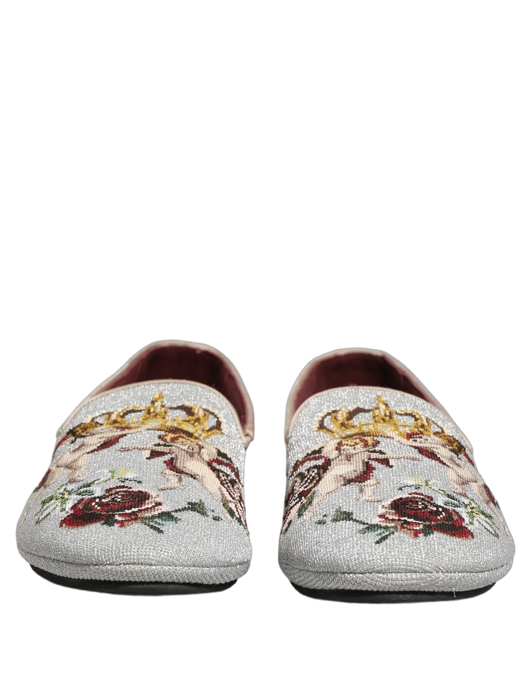 Gray Crown Rose Angel Embroidery Loafer Shoes