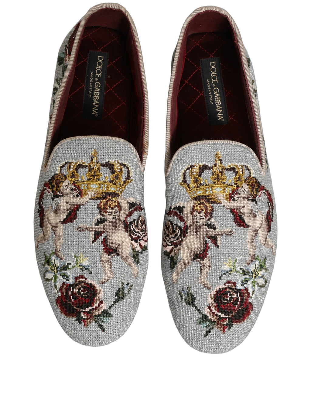 Gray Crown Rose Angel Embroidery Loafer Shoes