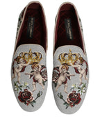 Gray Crown Rose Angel Embroidery Loafer Shoes