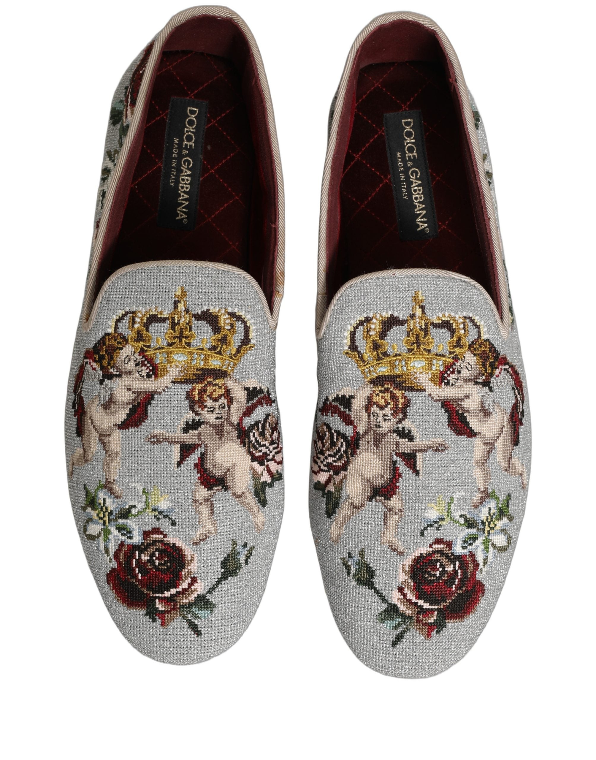 Gray Crown Rose Angel Embroidery Loafer Shoes