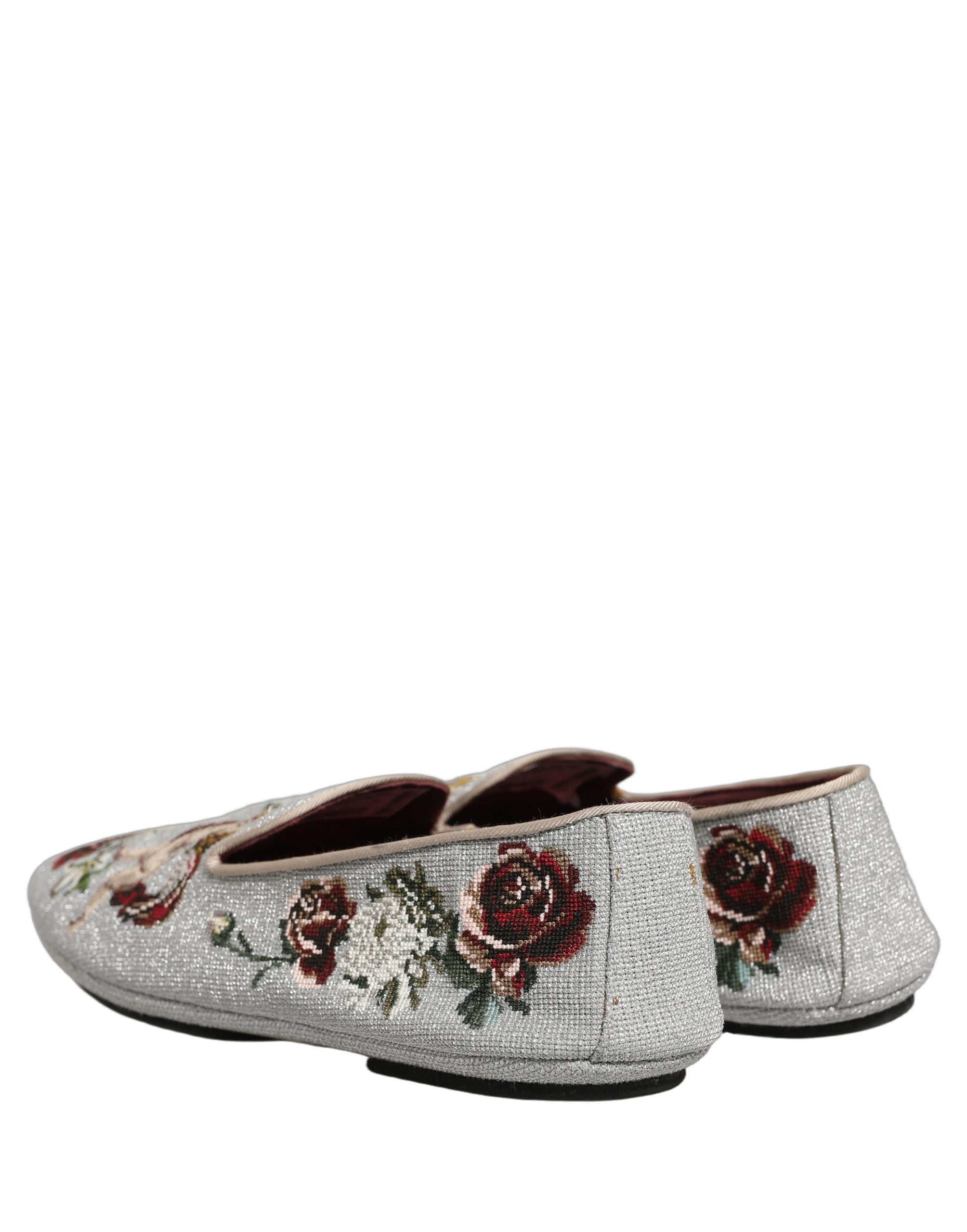 Gray Crown Rose Angel Embroidery Loafer Shoes