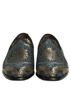 Black Floral Brocade Slip On Loafers Shoes
