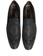 Black Floral Brocade Slip On Loafers Shoes