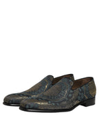 Black Floral Brocade Slip On Loafers Shoes