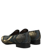 Black Floral Brocade Slip On Loafers Shoes