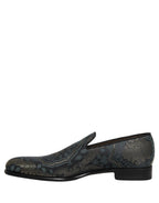 Black Floral Brocade Slip On Loafers Shoes