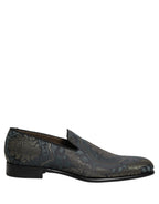 Black Floral Brocade Slip On Loafers Shoes