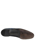 Blue Floral Brocade Slip On Loafers Shoes