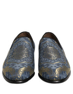 Blue Floral Brocade Slip On Loafers Shoes