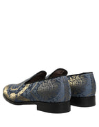 Blue Floral Brocade Slip On Loafers Shoes