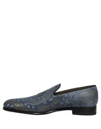 Blue Floral Brocade Slip On Loafers Shoes