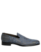 Blue Floral Brocade Slip On Loafers Shoes